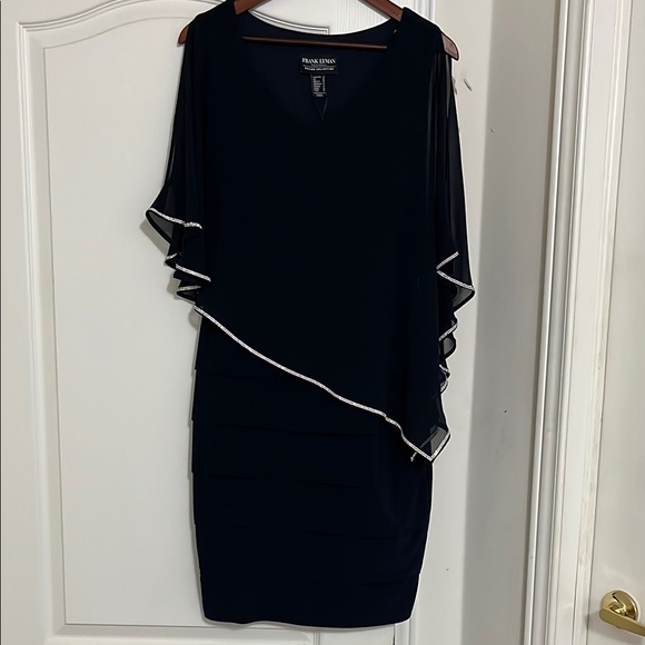 Frank Lyman Design Navy Blue Dress with Sheer Overlay - Picture 1 of 1